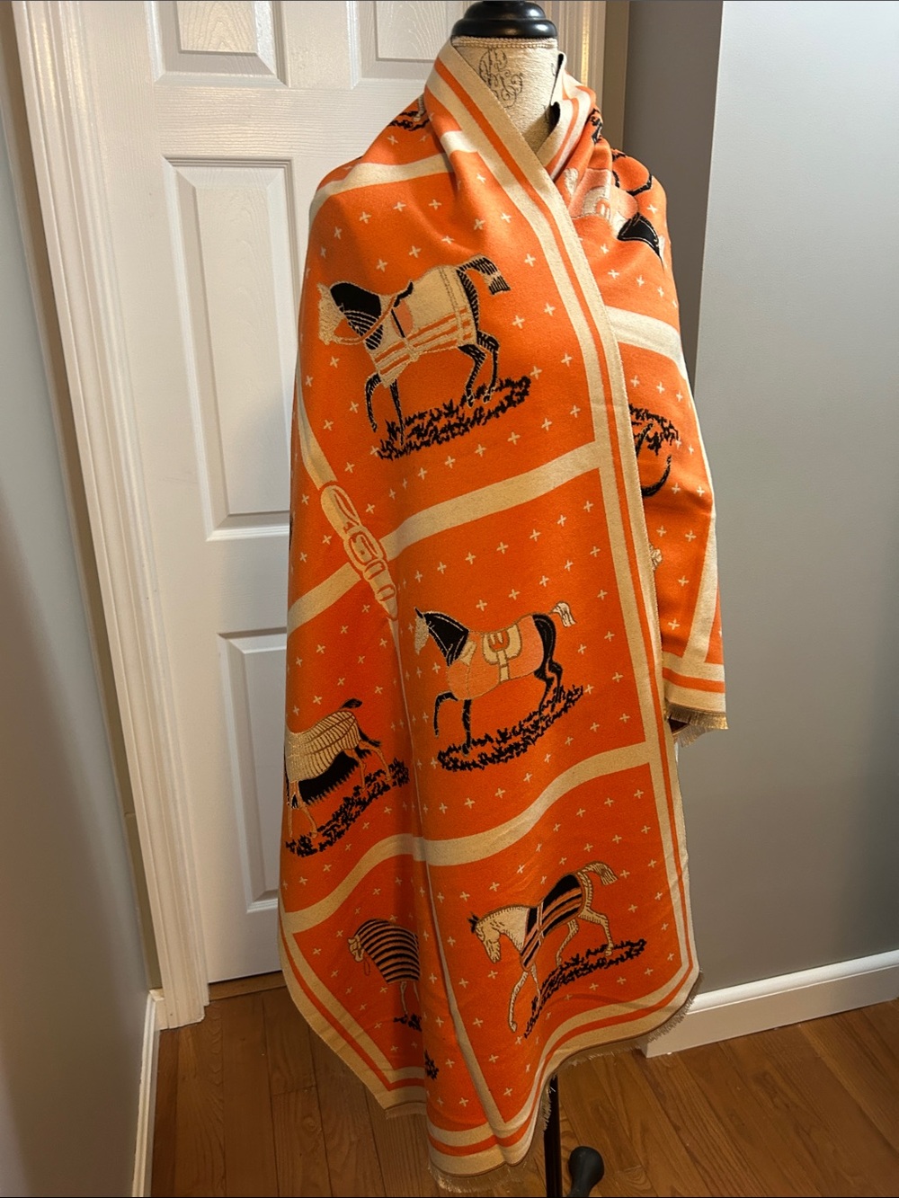 Equestrian Print Orange Wrap or Scarf NEW in Packaging